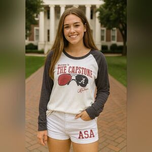 Alabama Capstone Alumni Raglan Sleeve T-shirt L/S L Grey White Red Collegiate